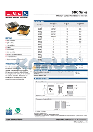 84225C datasheet - Miniature Surface Mount Power Inductors
