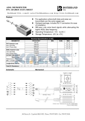 AD-2063C datasheet - ADSL MICROFILTER