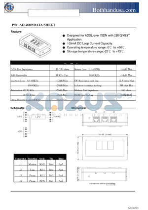 AD-2069 datasheet - ADSL ISDN SPLITTER FOR CPE SIDE