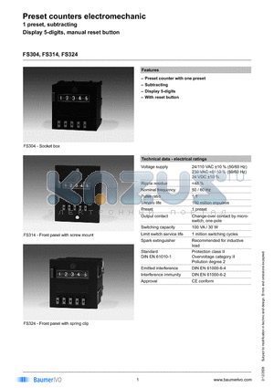 FS304.550AA5B datasheet - Preset counters electromechanic