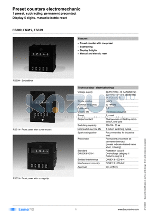 FS309.551AA3B datasheet - Preset counters electromechanic