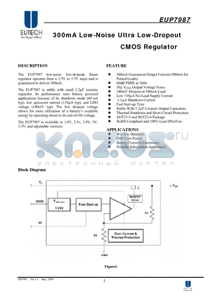 EUP7987-18VIR0 datasheet - 300mA Low-Noise Ultra Low-Dropout CMOS Regulator