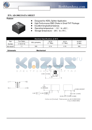 AD-3002S datasheet - EMC CHOKE FOR SPLITTER APPLICATION