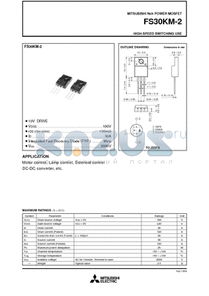 FS30KM-2 datasheet - Nch POWER MOSFET HIGH-SPEED SWITCHING USE