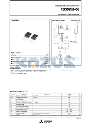 FS30KM-06 datasheet - Nch POWER MOSFET HIGH-SPEED SWITCHING USE