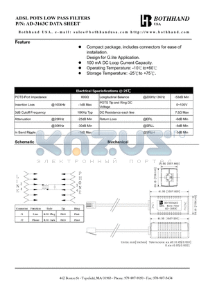 AD-3163C datasheet - ADSL POTS LOW PASS FILTERS