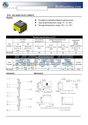 AD-3442S datasheet - ADSL LINE TRANSFORMER