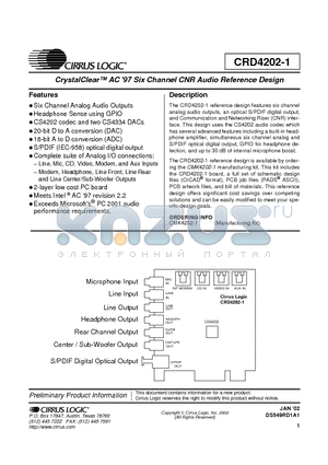 CRD4202-1 datasheet - AC 97 Six Channel CNR Audio Reference Design