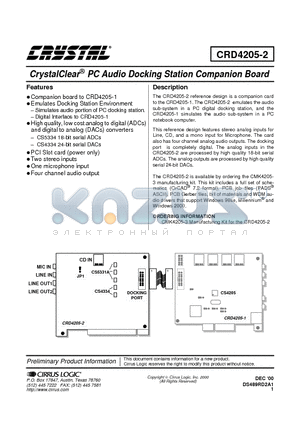 CRD4205-2 datasheet - PC Audio Docking Station Companion Board