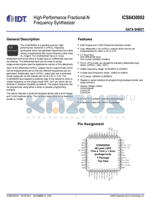 8430002AYLFT datasheet - High-Performance Fractional-N Frequency Synthesizer