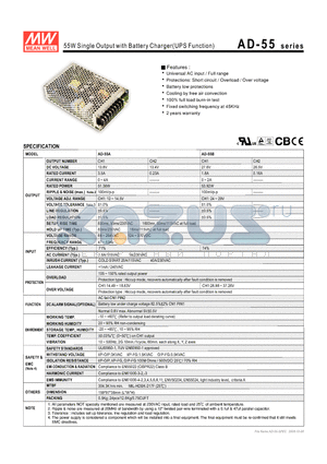 AD-55 datasheet - 55W Single Output with Battery Charger(UPS Function)