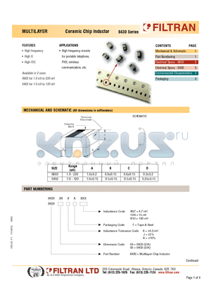 843002JTR10 datasheet - MULTILAYER Ceramic Chip Inductor