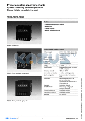 FS329.550AA5B datasheet - Preset counters electromechanic