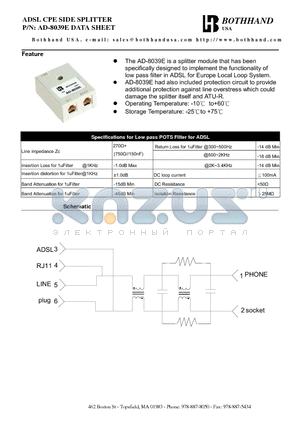 AD-8039E datasheet - ADSL CPE SIDE SPLITTER