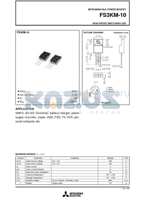FS3KM-10 datasheet - Nch POWER MOSFET HIGH-SPEED SWITCHING USE