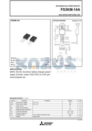 FS3KM-14A datasheet - Nch POWER MOSFET HIGH-SPEED SWITCHING USE