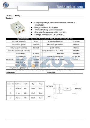 AD-8039J datasheet - ADSL CPE SIDE SPLITTER