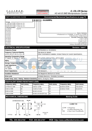 CRE32F3 datasheet - HC-49/US SMD Microprocessor Crystals