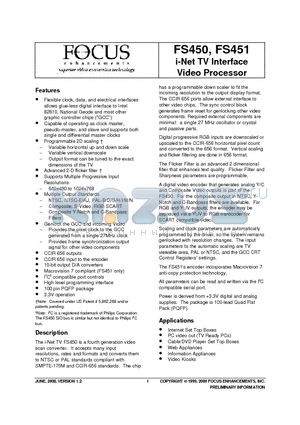 FS451AC datasheet - i-Net TV Interface Video Processor