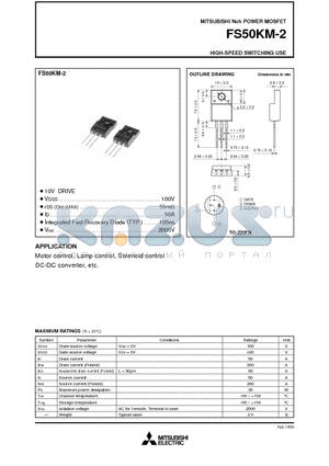 FS50KM-2 datasheet - Nch POWER MOSFET HIGH-SPEED SWITCHING USE