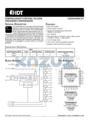 844008AKI-01LF datasheet - FEMTOCLOCKS CRYSTAL-TO-LVDS FREQUENCY SYNTHESIZER