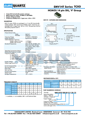 EV14T33-200.00-2.5-30 datasheet - HCMOS 14 pin DIL, V Group