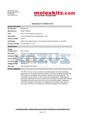 84507-0012 datasheet - Circular Sealed Plug and Receptacle, IP-67