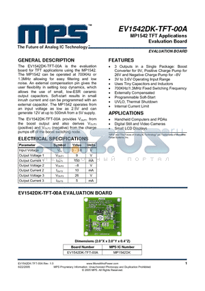 EV1542DK-TFT-00A datasheet - MP1542 TFT Applications Evaluation Board