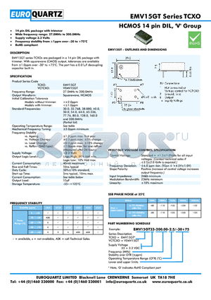 EV15GT33-200.00-2.5-30 datasheet - HCMOS 14 pin DIL, V Group