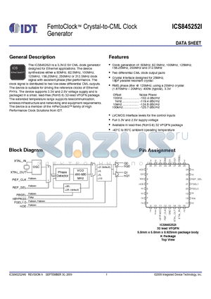 845252AKILFT datasheet - FemtoClock Crystal-to-CML Clock Generator