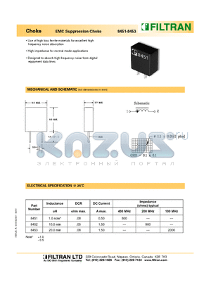 8453 datasheet - Choke EMC Suppression Choke