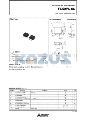 FS50VS-06 datasheet - Nch POWER MOSFET HIGH-SPEED SWITCHING USE