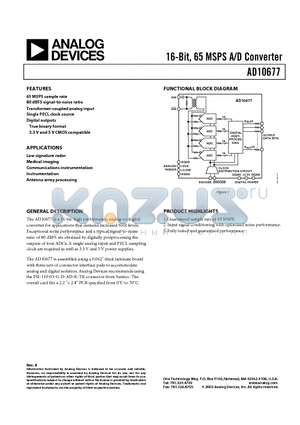 AD10677/PCB datasheet - 16-Bit, 65 MSPS A/D Converter