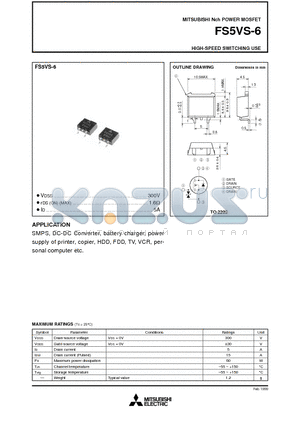 FS5VS-6 datasheet - Nch POWER MOSFET HIGH-SPEED SWITCHING USE