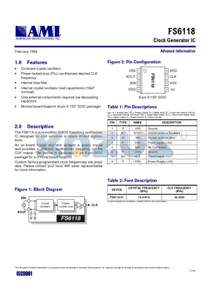 FS6118 datasheet - CLOCK GENERATOR IC