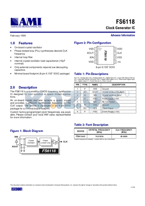 FS6118-01 datasheet - CLOCK GENERATOR IC