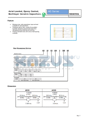 AD10CG101J101BR datasheet - Axial Leaded, Epoxy Coated, Multilayer Ceramic Capacitors
