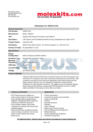 84732-0001 datasheet - USB Type A and B Shielded Panel Mount Plug, Receptacle and Cable, IP-67