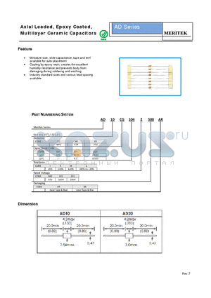 AD10CG101K101AR datasheet - Axial Leaded, Epoxy Coated, Multilayer Ceramic Capacitors