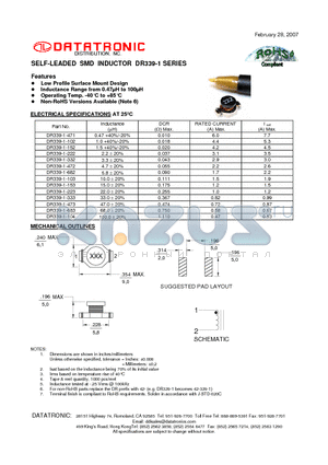 DR339-1-223 datasheet - SELF-LEADED SMD INDUCTOR
