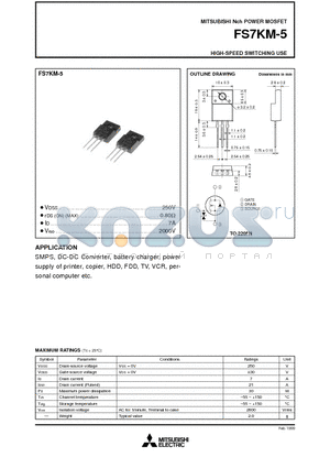 FS7KM-5 datasheet - Nch POWER MOSFET HIGH-SPEED SWITCHING USE
