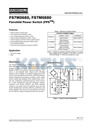 FS7M0880YDTU datasheet - Fairchild Power Switch(FPS TM)