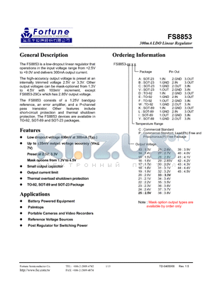 FS8853 datasheet - 300mA LDO Linear Regulator