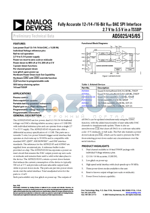 EVAL-AD5045EBZ datasheet - Fully Accurate 12-/14-/16-Bit VOUT DAC SPI Interface 2.7 V to 5.5 V in a TSSOP