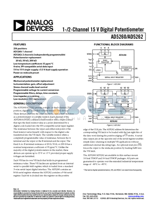 EVAL-AD5262EBZ datasheet - 1-/2-Channel 15 V Digital Potentiometer