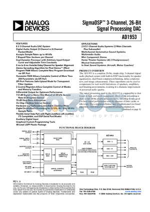 EVAL-AD1953EB datasheet - SigmaDSP 3-Channel, 26-Bit Signal Processing DAC