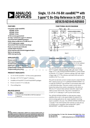 EVAL-AD5620EB datasheet - Single, 12-/14-/16-Bit nanoDAC with 5 ppm/C On-Chip Reference in SOT-23