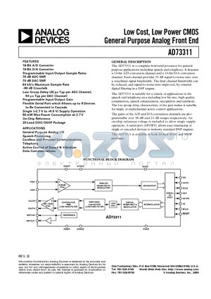EVAL-AD73311EB datasheet - Low Cost, Low Power CMOS General Purpose Analog Front End