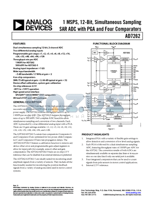 EVAL-AD7262EDZ datasheet - 1 MSPS, 12-Bit, Simultaneous Sampling SAR ADC with PGA and Four Comparators