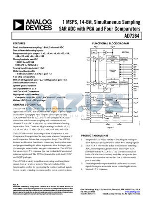 EVAL-AD7264EDZ datasheet - 1 MSPS, 14-Bit, Simultaneous Sampling SAR ADC with PGA and Four Comparators